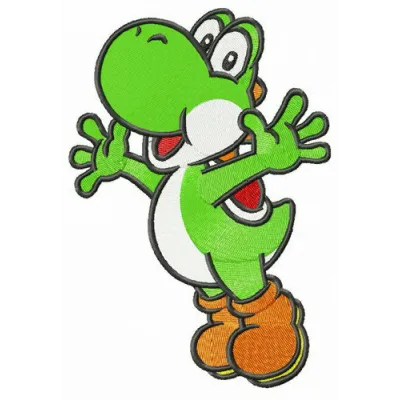Happy Yoshi embroidery design showcasing a cheerful character from Super Mario, ideal for playful projects.