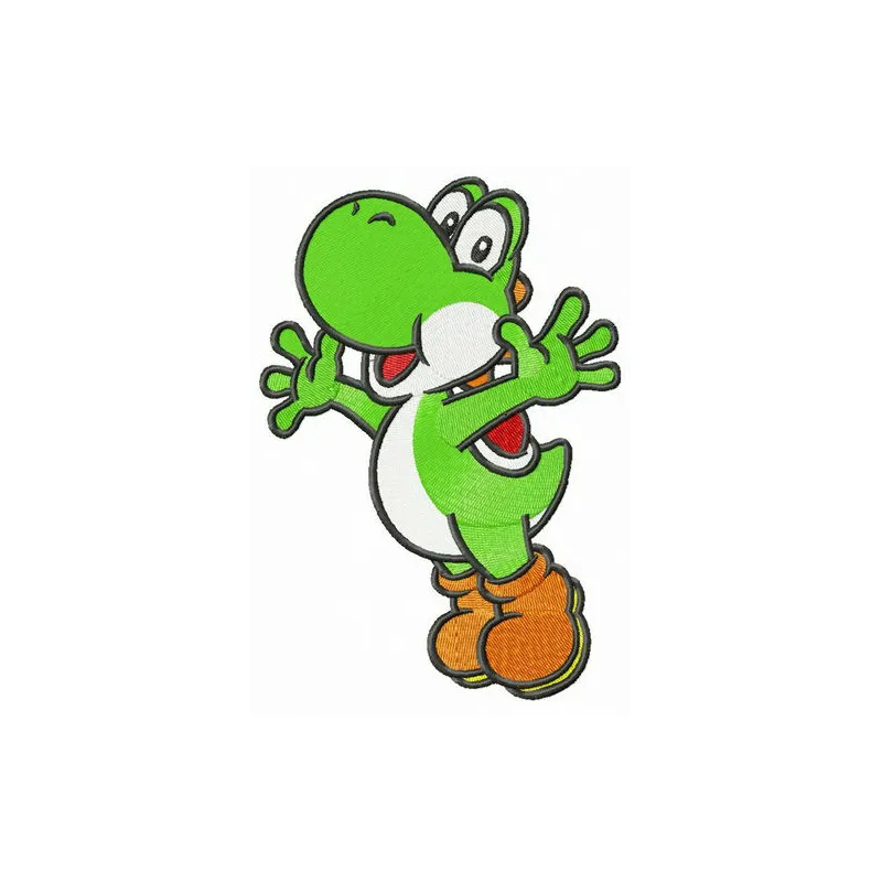 Happy Yoshi embroidery design showcasing a cheerful character from Super Mario, ideal for playful projects.
