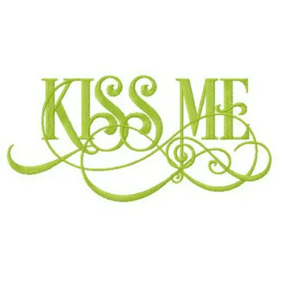 Kiss me embroidery design featuring elegant text, ideal for romantic gifts on t-shirts and pillows.