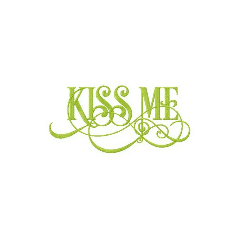 Kiss me embroidery design featuring elegant text, ideal for romantic gifts on t-shirts and pillows.