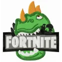 Fortnite dinosaur embroidery design featuring a playful dino character, ideal for stitching on t-shirts and hoodies.