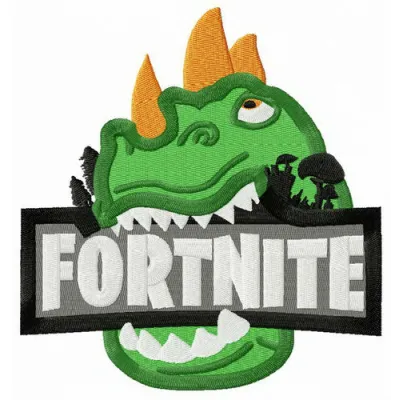 Fortnite dinosaur embroidery design featuring a playful dino character, ideal for stitching on t-shirts and hoodies.