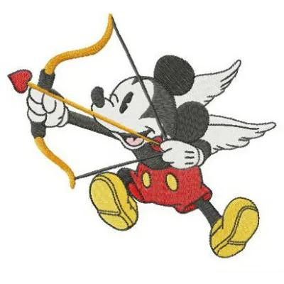Mickey Cupid embroidery design featuring Mickey Mouse with a heart, perfect for festive stitching projects.