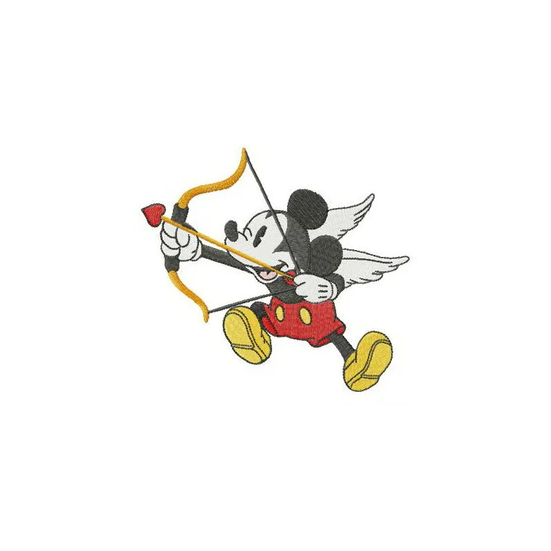 Mickey Cupid embroidery design featuring Mickey Mouse with a heart, perfect for festive stitching projects.