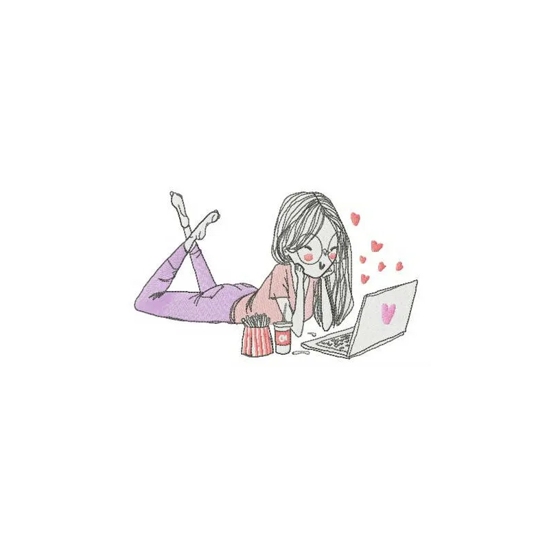 Night chat embroidery design showcasing whimsical motifs for girls and women on fabric.