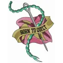 Born to quilt embroidery design showcased on a cozy fabric background, perfect for quilting enthusiasts.