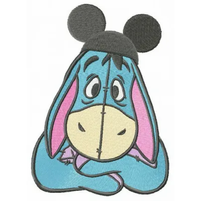 Mickey hat for Eeyore embroidery design showcasing a whimsical stitched motif for crafters and hobbyists.