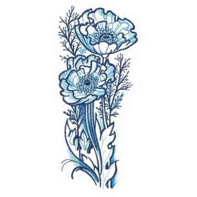 Flowering poppies embroidery design showcasing vibrant floral motifs for creative stitching projects.