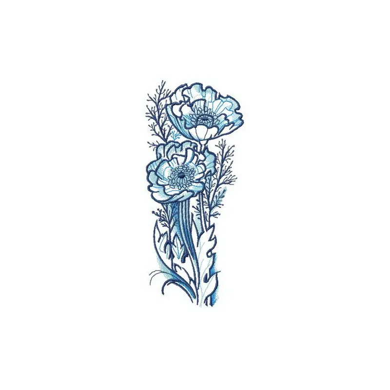 Flowering poppies embroidery design showcasing vibrant floral motifs for creative stitching projects.