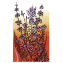 Field and sunset embroidery design featuring vibrant flowers, ideal for embellishing t-shirts and tote bags.