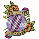 Preview of the 'Knit Fast, Die Warm' embroidery design featuring cozy stitching patterns for crafters.
