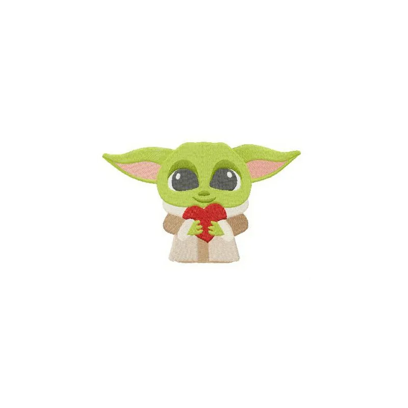 Embroidery design featuring Yoda holding a Valentine card, perfect for crafting on t-shirts and tote bags.