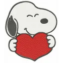 Snoopy with heart embroidery design showcasing a charming stitched motif for various fabric projects.