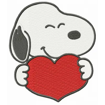 Snoopy with heart embroidery design showcasing a charming stitched motif for various fabric projects.