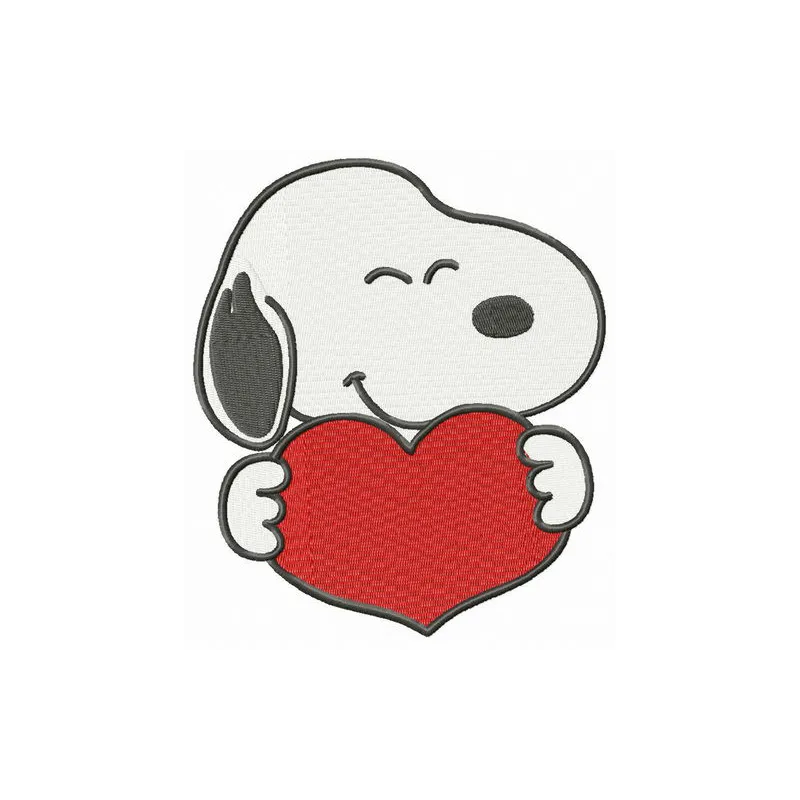 Snoopy with heart embroidery design showcasing a charming stitched motif for various fabric projects.