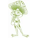 Athletic frog embroidery design showcasing a lively frog in mid-jump, perfect for stitching on athletic wear.