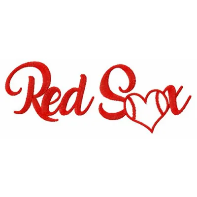 Heart Red Sox embroidery design featuring a stitched motif perfect for baseball-themed apparel and accessories.