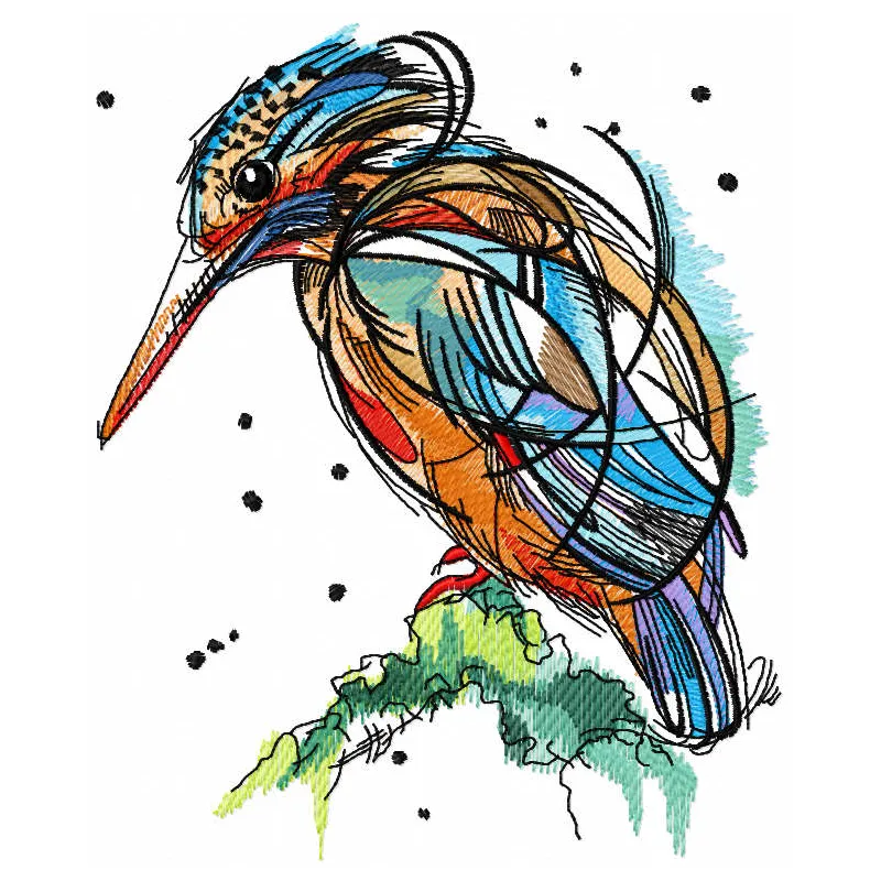 Bright birdie embroidery design featuring a colorful bird motif, perfect for embellishing clothing and home decor.