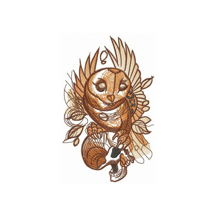 Owl holding skull embroidery design - Embroidery Design
