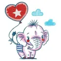 Embroidery design featuring a cute baby elephant going for a walk, perfect for embellishing baby onesies.