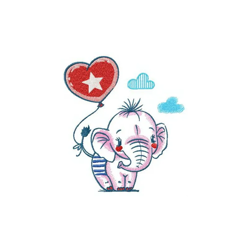 Embroidery design featuring a cute baby elephant going for a walk, perfect for embellishing baby onesies.