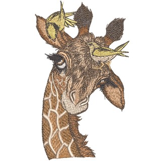Giraffe with yellow birdies embroidery design - Embroidery Design