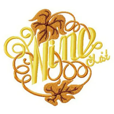 Wine list embroidery design featuring elegant lettering, perfect for embellishing kitchen towels or bar decor.