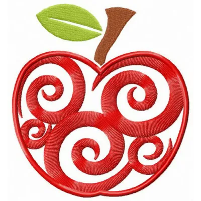 Spiral apple embroidery design preview showcasing a vibrant fruit motif for creative stitching projects.