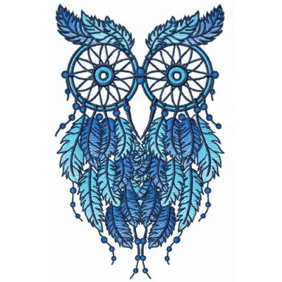 Owl dreamcatcher embroidery design featuring intricate feathers and details for creative stitching projects.