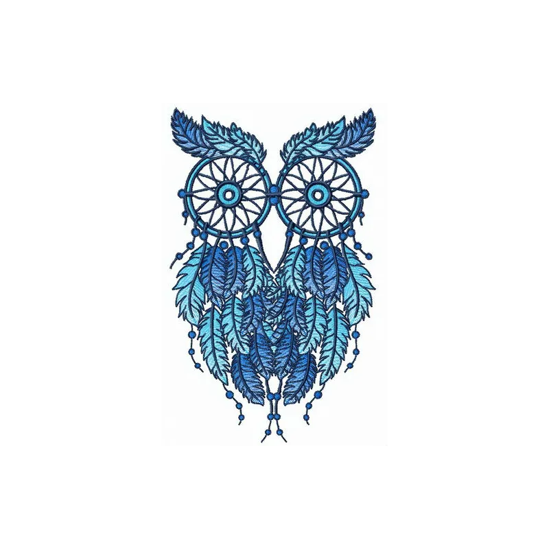 Owl dreamcatcher embroidery design featuring intricate feathers and details for creative stitching projects.