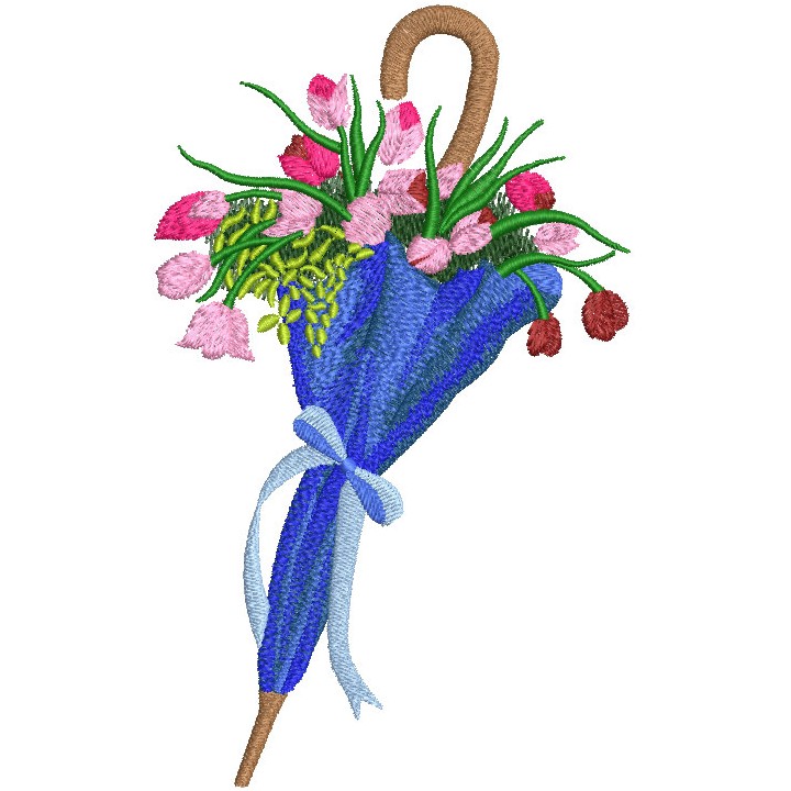 Tulips and umbrella embroidery design - Embroidery Design