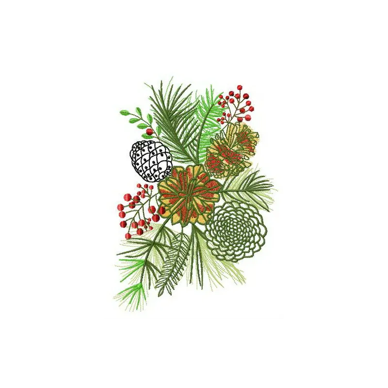 Preview of the Coniferous Bouquet embroidery design featuring lush floral motifs for creative stitching projects.
