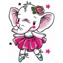 Preview of a playful white elephant dancing embroidery design, perfect for adding charm to various fabric items.