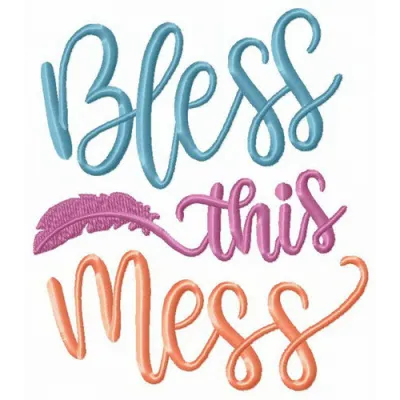 Preview of 'Bless This Mess' embroidery design featuring romantic love quotes, perfect for creative stitching projects.