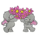 Embroidery design featuring elephants holding a bouquet, ideal for embellishing t-shirts or tote bags.