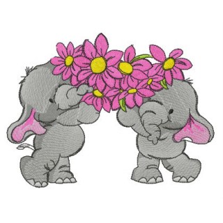 Elephants with bouquet for you embroidery design - Embroidery Design