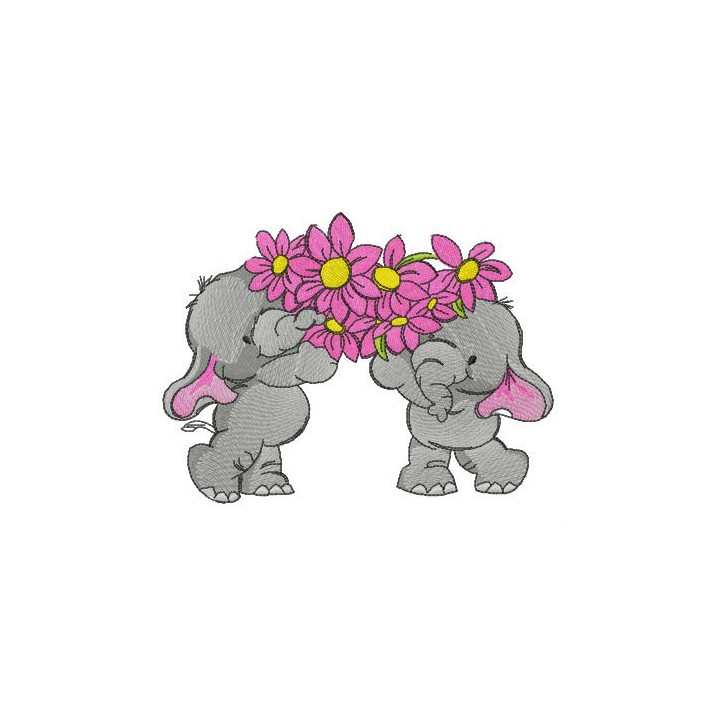 Elephants with bouquet for you embroidery design - Embroidery Design