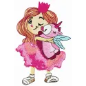 Unicorn licking cheek embroidery design featuring a whimsical princess motif, perfect for children's clothes and gifts.