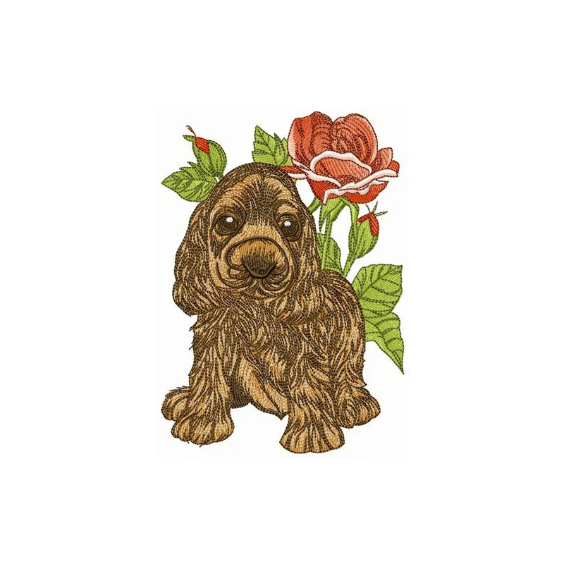 Cocker Spaniel puppy embroidery design showcasing a cute, stitched motif perfect for dog lovers.