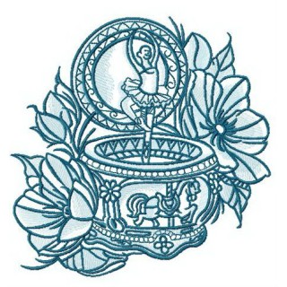Music box with ballerina embroidery design - Embroidery Design