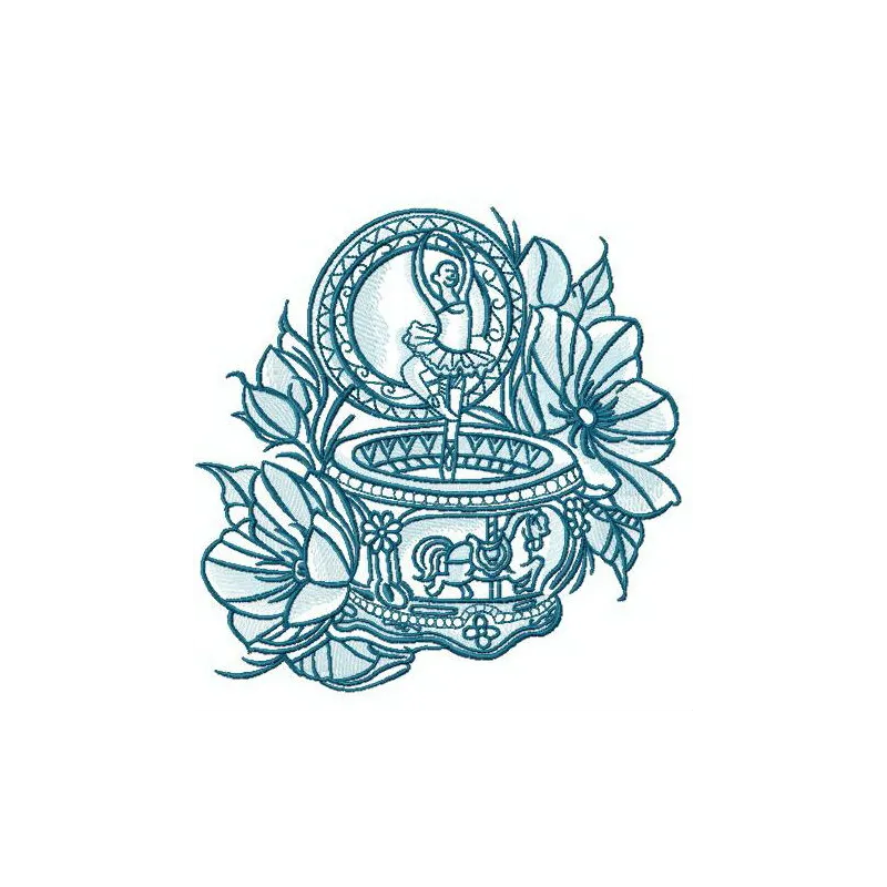 Music box featuring a delicate ballerina embroidery design, perfect for enhancing home decor and crafting projects.