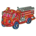 Fire engine embroidery design featuring a detailed fire truck motif, perfect for stitching on t-shirts and tote bags.