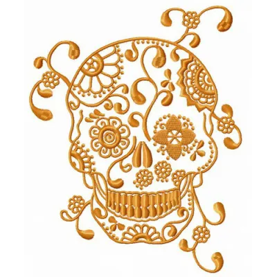 Skull with spring pattern embroidery design showcasing vibrant floral motifs, ideal for creative stitching projects.