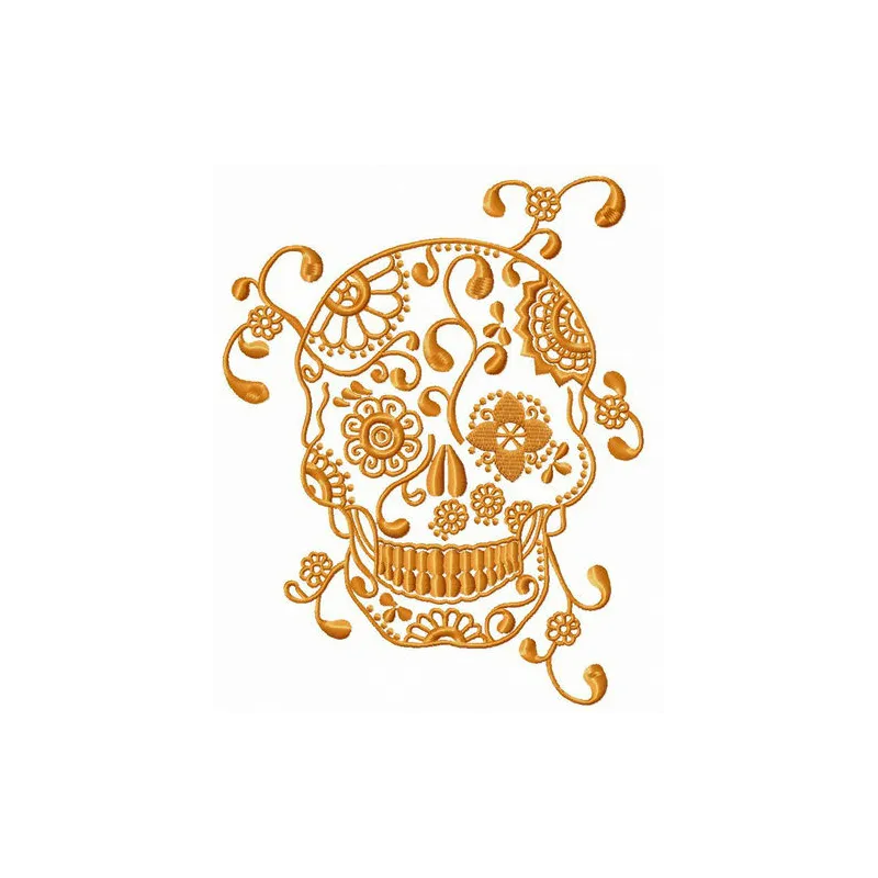 Skull with spring pattern embroidery design showcasing vibrant floral motifs, ideal for creative stitching projects.