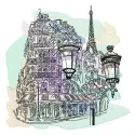 Paris embroidery design featuring iconic landmarks, ideal for stitching on tote bags, t-shirts, or pillows.