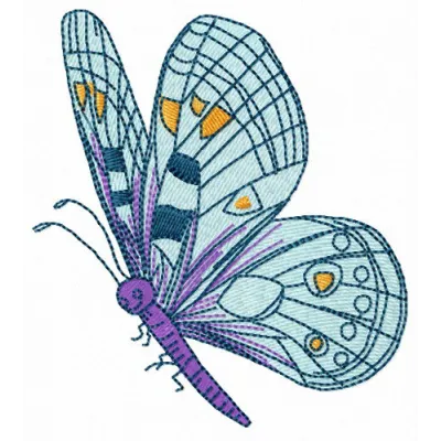 Friendly butterfly embroidery design featuring intricate stitching patterns, ideal for embellishing various fabric items.
