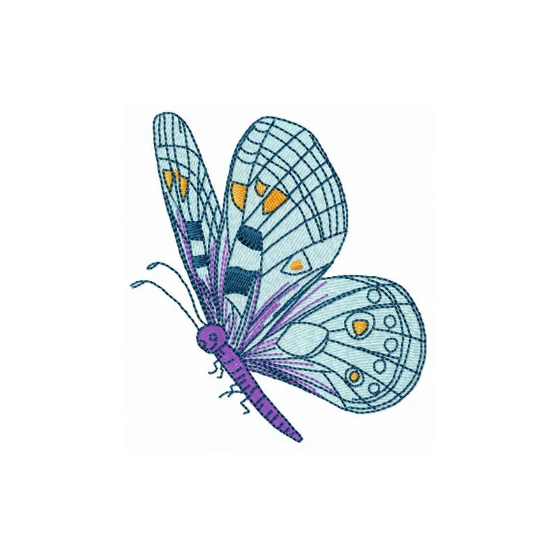 Friendly butterfly embroidery design featuring intricate stitching patterns, ideal for embellishing various fabric items.