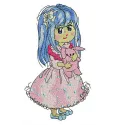 Embroidery design of a girl in a lush pink dress, showcasing intricate stitching patterns for creative projects.