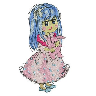 Girl in lush pink dress embroidery design - Embroidery Design