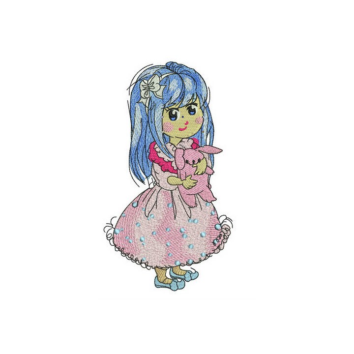 Girl in lush pink dress embroidery design - Embroidery Design